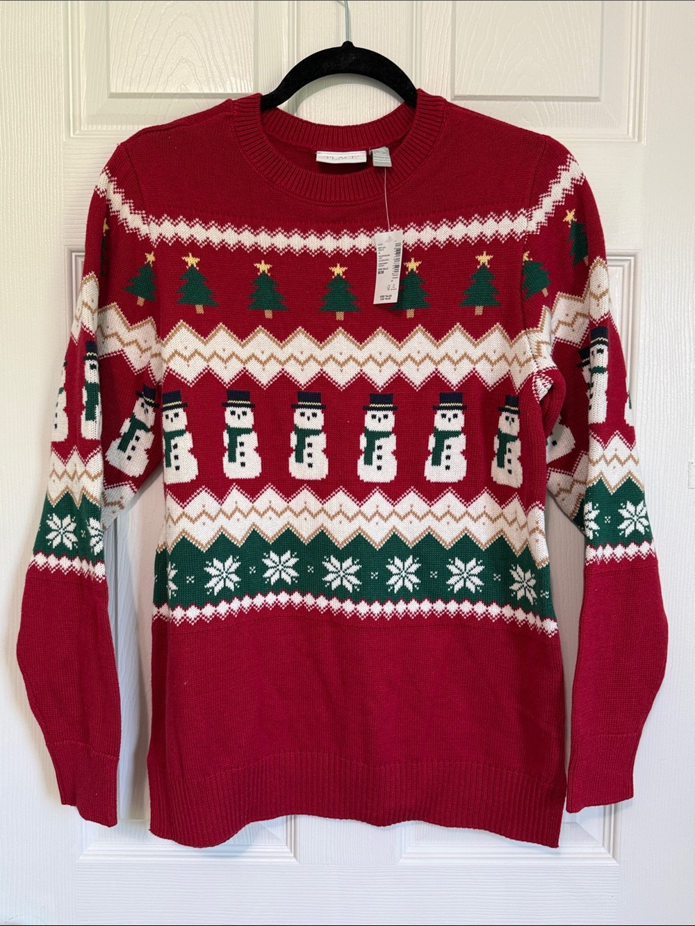 PLACE Fair Aisle Women’s Burgundy Red Christmas Snowman Sweater
